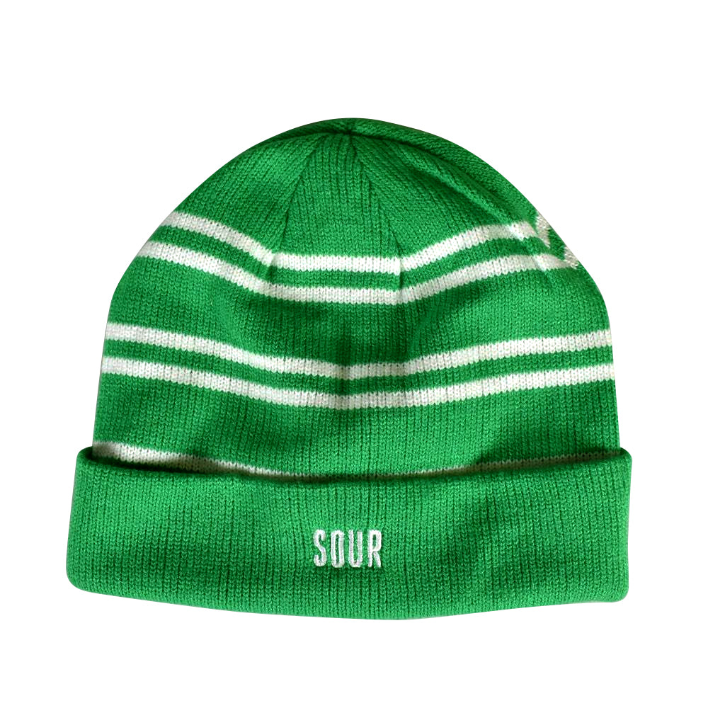 SOUR STRIPE BEANIE GREEN & WHITE ONE SIZE
