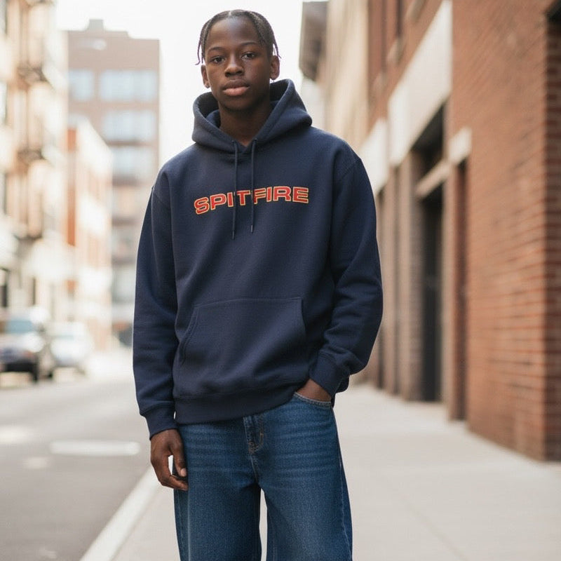 SPITFIRE CLASSIC 87' EMB CUSTOM PULLOVER HOODED SWEATSHIRT W/EMBROIDERY DEEP NAVY